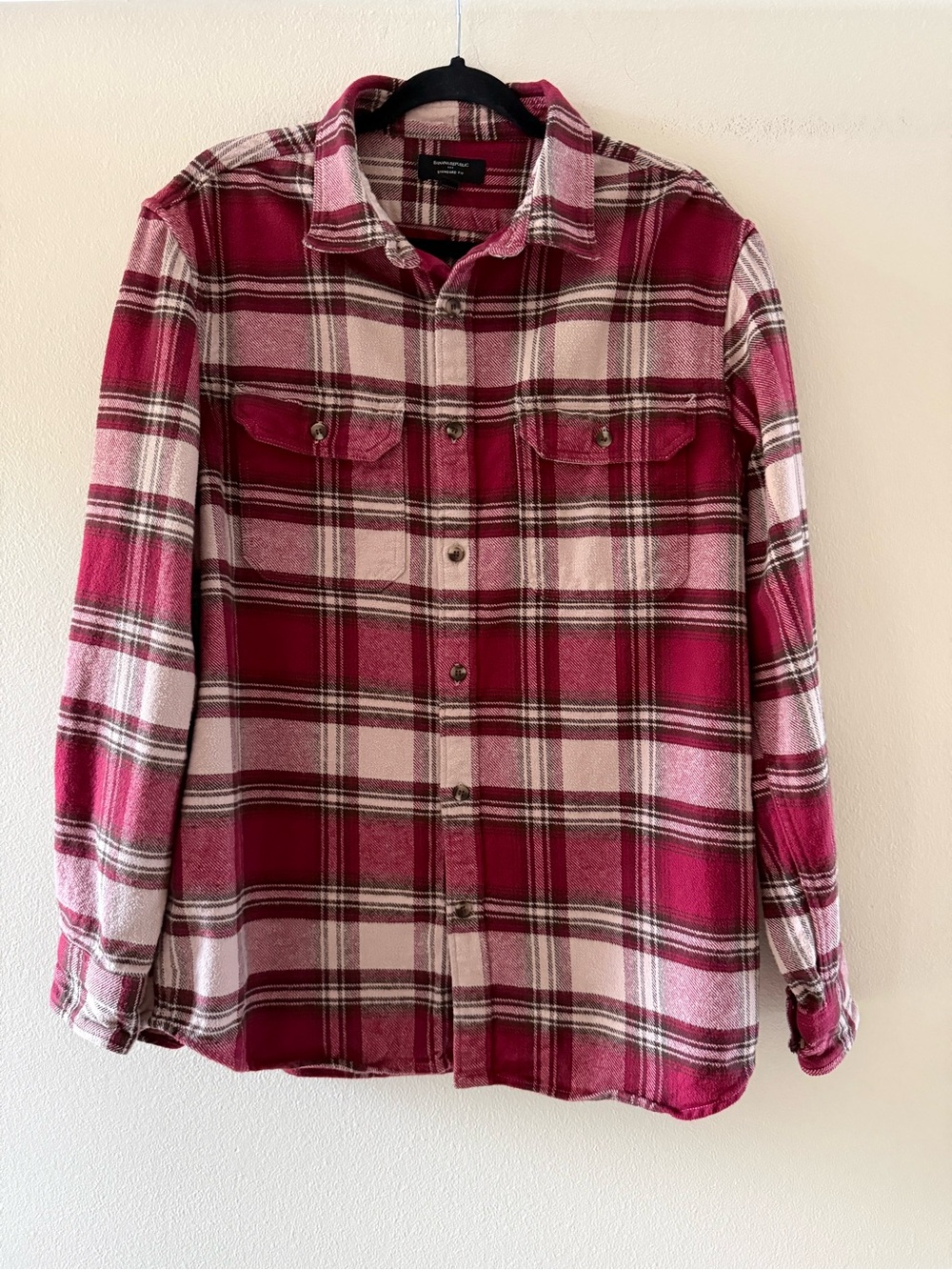 Banana Republic Men's Heavyweight Flannel Burgandy Beige Button Down Shirt
